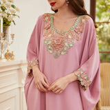 djellaba femme broderie rose pale 